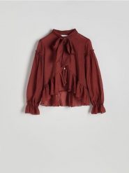 Bluzka z lyocellem - miedziany. Brązowe bluzki Reserved, l, bez wzorów, z lyocellu, bez kołnierzyka, bez ramiączek. W wyprzedaży za 69.99 zł.