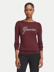 Guess Sweter W6BR53 Z1454 Bordowy Regular Fit. Czerwone swetry Guess, xxl, z aplikacjami, z wiskozy, bez ramiączek. Za 344.99 zł.