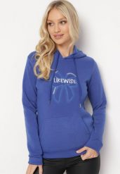 Niebieska Polarowa Bluza z Kapturem i Ściągaczami Ozdobiona Nadrukiem Mleza. Niebieskie bluzy z kapturem Born2be, l, bez wzorów, z polaru. W wyprzedaży za 76.49 zł.