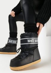 Czarne Ciepłe Śniegowce na Platformie Ozdobione Napisem Menderia. Czarne śniegowce Born2be, bez wzorów, bez zapięcia. Za 119.99 zł.