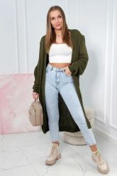 Sweter długi kardigan khaki. Brązowe swetry KESI, l, bez wzorów, z dzianiny, eleganckie, plus size, bez ramiączek. Za 190.70 zł.
