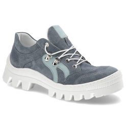 Półbuty damskie Kampa, zamszowa cholewka o miękkiej strukturze sportowe sznurowanie z metalowymi oczkami, niebieskie, N544. Niebieskie buty trekkingowe KAMPA, z zamszu, bez zapięcia. Za 237.99 zł.