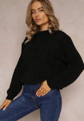 Czarny Sweter o Klasycznym Fasonie z Modnym Splotem Siloma. Czarne swetry Renee, m, bez wzorów, ze splotem, casualowe, bez ramiączek. W wyprzedaży za 63.99 zł.