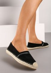 Czarne Espadryle z Plecionym Noskiem i Podeszwą Effielle. Czarne espadryle Renee, bez wzorów, eleganckie, bez obcasa. W wyprzedaży za 14.99 zł.