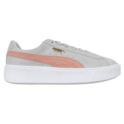 Buty do chodzenia damskie Puma Suede Platform SD. Szare buty treningowe Puma, bez wzorów, z materiału, bez zapięcia, trekkingowe, puma suede. Za 300.35 zł.