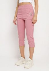 Różowe Spodnie 3/4 z Elastyczną Gumką w Pasie i Suwakami Leazira. Czerwone jeansy Born2be, l, bez wzorów, z jeansu, eleganckie. Za 79.99 zł.