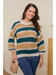 Curvy Lady Sweter w kolorze turkusowo-kremowym rozmiar: 40/42. Brązowe swetry Curvy Lady, bez wzorów, klasyczne, bez ramiączek. Za 156.61 zł.