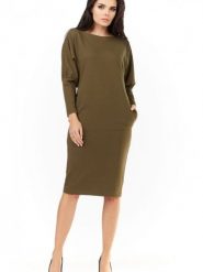 Sukienka Model A206 Khaki - awama. Brązowe sukienki Awama, na co dzień, plus size, bez wzorów, z bawełny, bez kołnierzyka, plus size, bez ramiączek, ołówkowe. Za 211.63 zł.