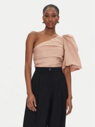 PINKO Bluzka Magnanina 104826 Y3LE Beżowy Regular Fit. Brązowe bluzki Pinko, bez wzorów, z syntetyku, bez kołnierzyka, bez ramiączek. Za 909.99 zł.