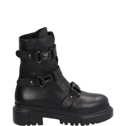 CZARNE BOTKI Z KLAMRAMI 1006-07 BLACK. Czarne botki Venezia, bez wzorów, ze skóry, bez obcasa, bez zapięcia. Za 359.00 zł.