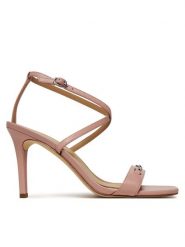 MICHAEL Michael Kors Sandały Lena 40R5LEHS1L Różowy. Czerwone sandały MICHAEL Michael Kors, bez wzorów, ze lnu, bez obcasa, na szpilce, bez zapięcia. Za 509.99 zł.