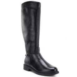 Skórzane kozaki damskie oficerki czarne Potocki JE19500. Czarne kozaki POTOCKI, bez wzorów, ze skóry, eleganckie, bez obcasa, bez zapięcia. Za 259.99 zł.