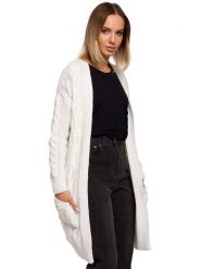 Made of emotion Kardigan w kolorze kremowym rozmiar: L/XL. Brązowe swetry Made Of Emotion, l, bez wzorów, ze splotem, bez ramiączek. Za 105.63 zł.