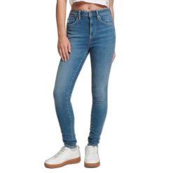 Damskie jeansy skinny z wysoką talią Superdry Vintage. Niebieskie spodnie dresowe Superdry, bez wzorów, z jeansu, długie. Za 372.70 zł.