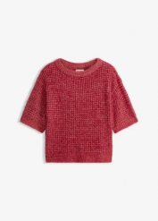 Gruby sweter z puszystej przędzy. Czerwone swetry bonprix, bez wzorów, eleganckie, bez ramiączek. Za 179.99 zł.