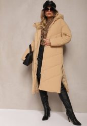 Ciemnobeżowa Długa Kurtka Pikowana z Nieodpinanym Kapturem Nerindale. Brązowe kurtki Renee, l, bez wzorów, eleganckie. W wyprzedaży za 195.99 zł.