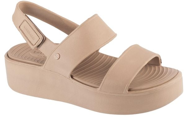 Sandały damskie, Arch Fit Upbeat – Sunrise. Brązowe sandały Skechers, bez wzorów, z materiału, sportowe, bez obcasa, bez zapięcia. Za 179.99 zł.
