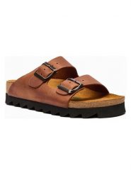 Comfortfusse Skórzane klapki "Troy" w kolorze jasnobrązowym rozmiar: 42. Brązowe klapki Comfortfüße, bez wzorów, z materiału, klasyczne, z otwartym noskiem, bez obcasa, bez zapięcia. Za 260.99 zł.