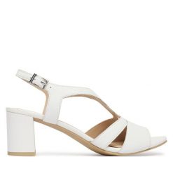 Sandały Caprice. Białe sandały Caprice, bez wzorów, bez obcasa, na słupku, bez zapięcia. Za 329.99 zł.
