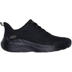 Buty sportowe damskie Skechers Bobs Squad Waves jus. Czarne buty sportowe lifestyle Skechers, bez wzorów, sportowe, bez zapięcia. W wyprzedaży za 290.00 zł.