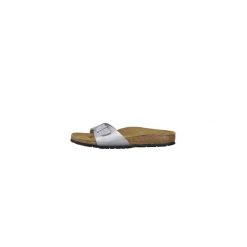 Klapki damskie Birkenstock Madrid. Szare klapki Birkenstock, bez wzorów, z materiału, bez obcasa, bez zapięcia. Za 249.00 zł.