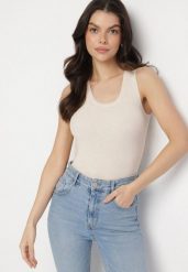 Beżowy Top z Modalem i Wiskozą Sanilatia. Brązowe topy Born2be, m, bez wzorów, z jeansu, eleganckie, bez kołnierzyka, bez ramiączek. Za 109.99 zł.