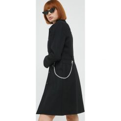 Love Moschino płaszcz wełniany kolor czarny przejściowy. Czarne płaszcze Love Moschino, bez wzorów, z materiału, bez kaptura. Za 2,599.90 zł.