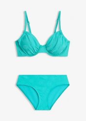 Bikini na fiszbinach z tkaniny strukturalnej (2 części). Niebieskie bikini bonprix, bez wzorów, z tkaniny. Za 159.99 zł.
