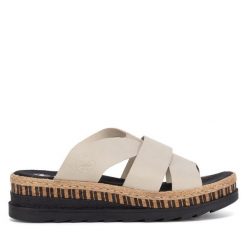 Klapki Rieker. Brązowe klapki Rieker, bez wzorów, bez obcasa, bez zapięcia. Za 289.99 zł.