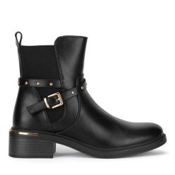 Botki JENNY. Czarne botki Jenny, bez wzorów, bez obcasa, na płaskiej podeszwie, bez zapięcia. Za 135.99 zł.