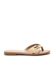 Beżowe japonki z ozdobą. Brązowe japonki Ryłko, z aplikacjami, ze skóry, eleganckie. Za 299.99 zł.