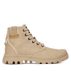 Trapery Palladium. Brązowe traperki Palladium, bez wzorów, bez obcasa, bez zapięcia. Za 319.99 zł.