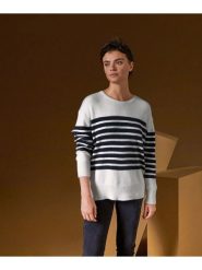 Rodier Kaszmirowy sweter w kolorze biało-granatowym rozmiar: M. Białe swetry Rodier, m, bez wzorów, z kaszmiru, bez ramiączek. Za 869.99 zł.