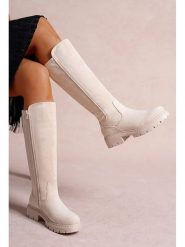 Foreverfolie Kozaki w kolorze beżowym rozmiar: 38. Brązowe kozaki Foreverfolie, na zimę, bez wzorów, bez obcasa, bez zapięcia. Za 152.99 zł.