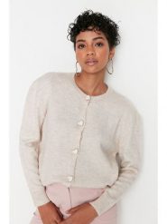 Trendyol Kardigan w kolorze kremowym rozmiar: S. Brązowe swetry Trendyol, s, bez wzorów, bez ramiączek. Za 78.99 zł.