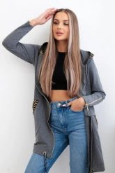 Bluza z ozdobną taśmą grafitowa. Szare bluzy KESI, l, bez wzorów, z bawełny, bez ramiączek, z kapturem. Za 263.47 zł.