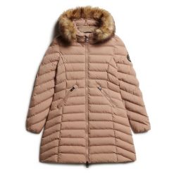 Średnia kurtka damska Superdry Fuji Faux Fur. Brązowe kurtki Superdry, na zimę, bez wzorów, z puchu, bez kaptura. Za 628.40 zł.