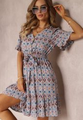 Niebieska Sukienka Mini z Gumką w Pasie i Falbanką z Wiskozy Ellison. Niebieskie sukienki Renee, l, bez wzorów, z wiskozy, bez kołnierzyka, bez ramiączek, mini, rozkloszowane. W wyprzedaży za 55.99 zł.