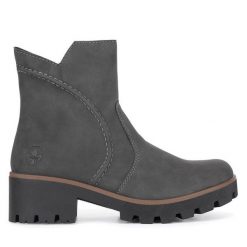 Botki Rieker. Szare botki Rieker, bez wzorów, bez obcasa, na słupku, bez zapięcia. Za 279.00 zł.