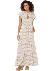 Heine Sukienka w kolorze kremowo-karmelowym rozmiar: 38. Brązowe sukienki Heine, bez wzorów, z wiskozy, bez kołnierzyka, bez ramiączek, maxi. Za 122.38 zł.