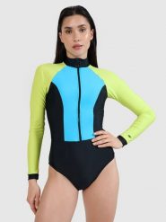 4F Kostium kąpielowy z długim rękawem damski - niebieski XS. Niebieskie szorty 4f, bez wzorów, z elastanu, sportowe. Za 179.99 zł.