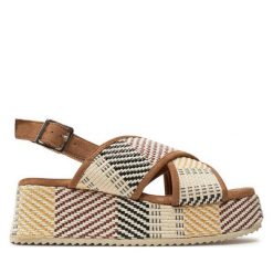Sandały Refresh. Szare sandały Refresh, bez wzorów, bez obcasa, na koturnie, bez zapięcia. Za 169.99 zł.