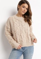 Beżowy Sweter z Wełną i Bawełną Ozdobiony Grubym Splotem Numike. Brązowe swetry Born2be, na zimę, m, bez wzorów, z bawełny, bez ramiączek. W wyprzedaży za 84.99 zł.