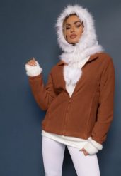 Brązowy Casualowy Polar Dannira. Brązowe bluzy z polaru Renee, l, bez wzorów, z jeansu. Za 39.99 zł.
