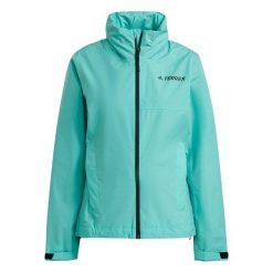 Kurtka damska adidas Terrex Rain RDY - wodoodporna, z kapturem. Niebieskie kurtki adidas, bez wzorów, z materiału, z kapturem. Za 144.99 zł.
