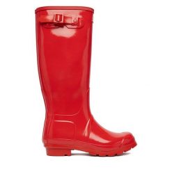 Kalosze Hunter. Czerwone kalosze Hunter, bez wzorów, bez zapięcia. Za 349.99 zł.