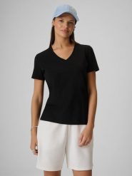 4F T-shirt regular gładki damski - czarny XXL. Czarne t-shirty 4f, uniwersalny, bez wzorów, z materiału, biznesowe, bez kołnierzyka, bez ramiączek. Za 49.99 zł.