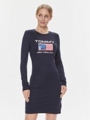 Tommy Jeans Sukienka codzienna DW0DW15889 Granatowy Slim Fit. Niebieskie sukienki Tommy Jeans, na co dzień, s, bez wzorów, z jeansu, bez kołnierzyka, bez ramiączek, proste. Za 249.99 zł.