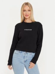 Guess Jeans Bluza W4YQ10 KC811 Czarny Classic Fit. Czarne bluzy Guess Jeans, xxl, z aplikacjami, z bawełny, bez kaptura. Za 229.99 zł.