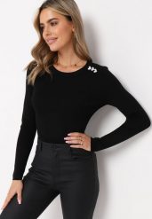 Czarny Wiskozowy Krótki Sweter z Guzikami w Kształcie Serduszek Drame. Czarne swetry Born2be, m, bez wzorów, z wiskozy, bez ramiączek. W wyprzedaży za 84.99 zł.